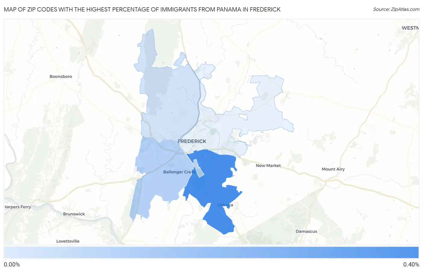 Zip Codes with the Highest Percentage of Immigrants from Panama in Frederick Map