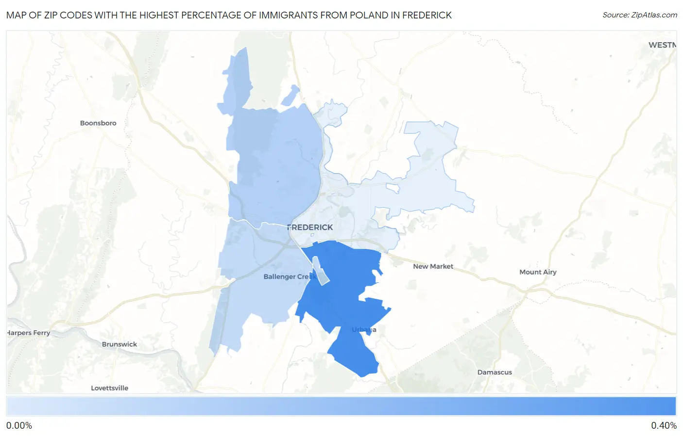 Zip Codes with the Highest Percentage of Immigrants from Poland in Frederick Map