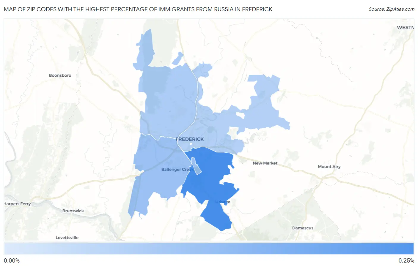 Zip Codes with the Highest Percentage of Immigrants from Russia in Frederick Map