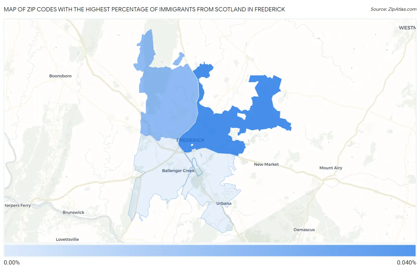 Zip Codes with the Highest Percentage of Immigrants from Scotland in Frederick Map