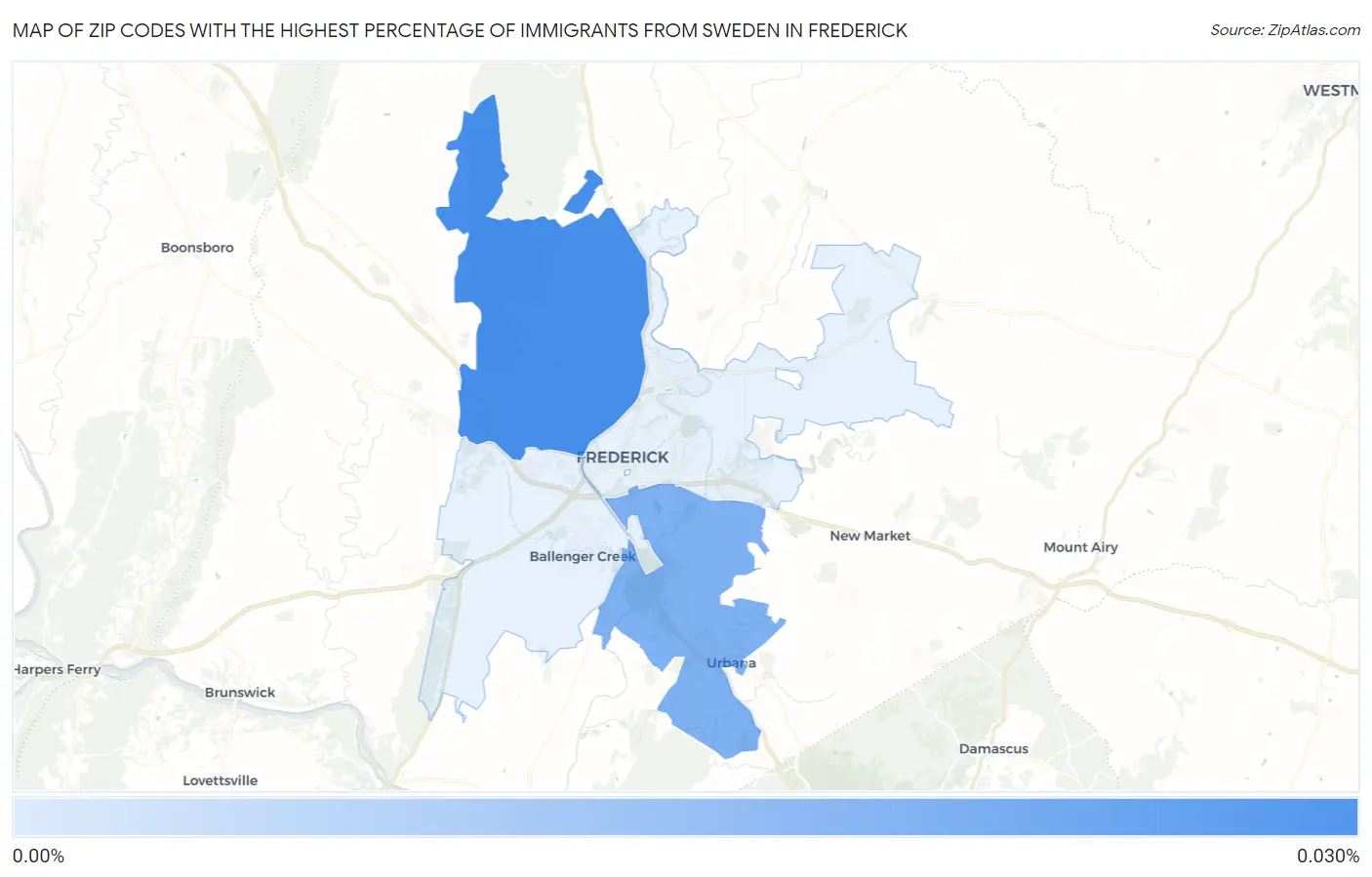 Zip Codes with the Highest Percentage of Immigrants from Sweden in Frederick Map