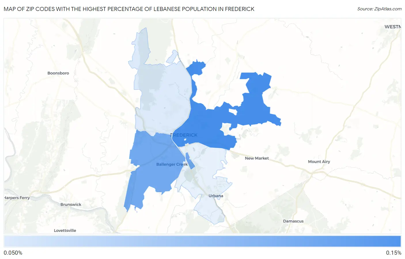 Zip Codes with the Highest Percentage of Lebanese Population in Frederick Map
