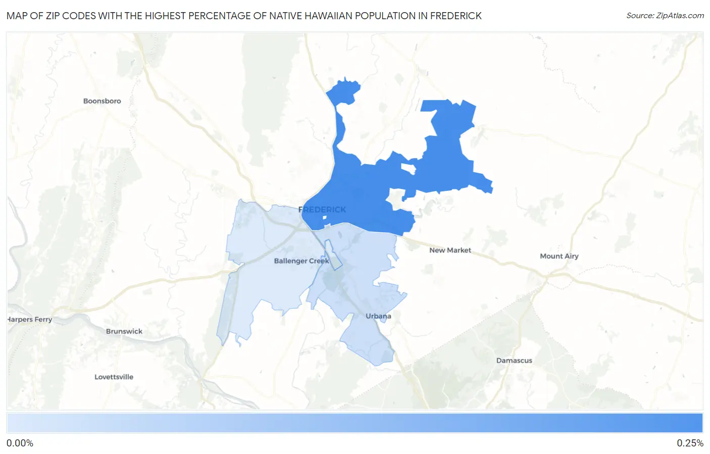 Zip Codes with the Highest Percentage of Native Hawaiian Population in Frederick Map