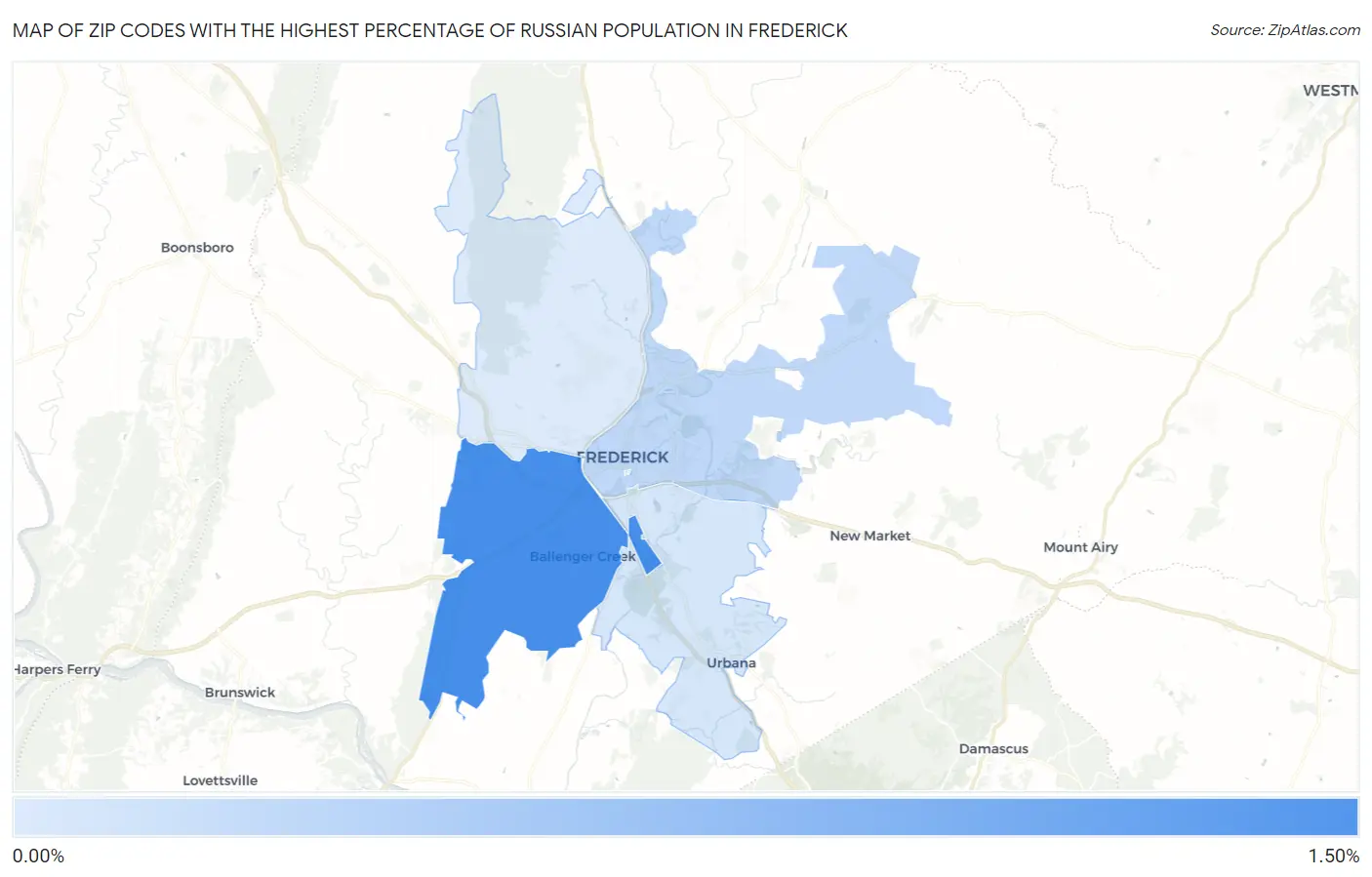 Zip Codes with the Highest Percentage of Russian Population in Frederick Map