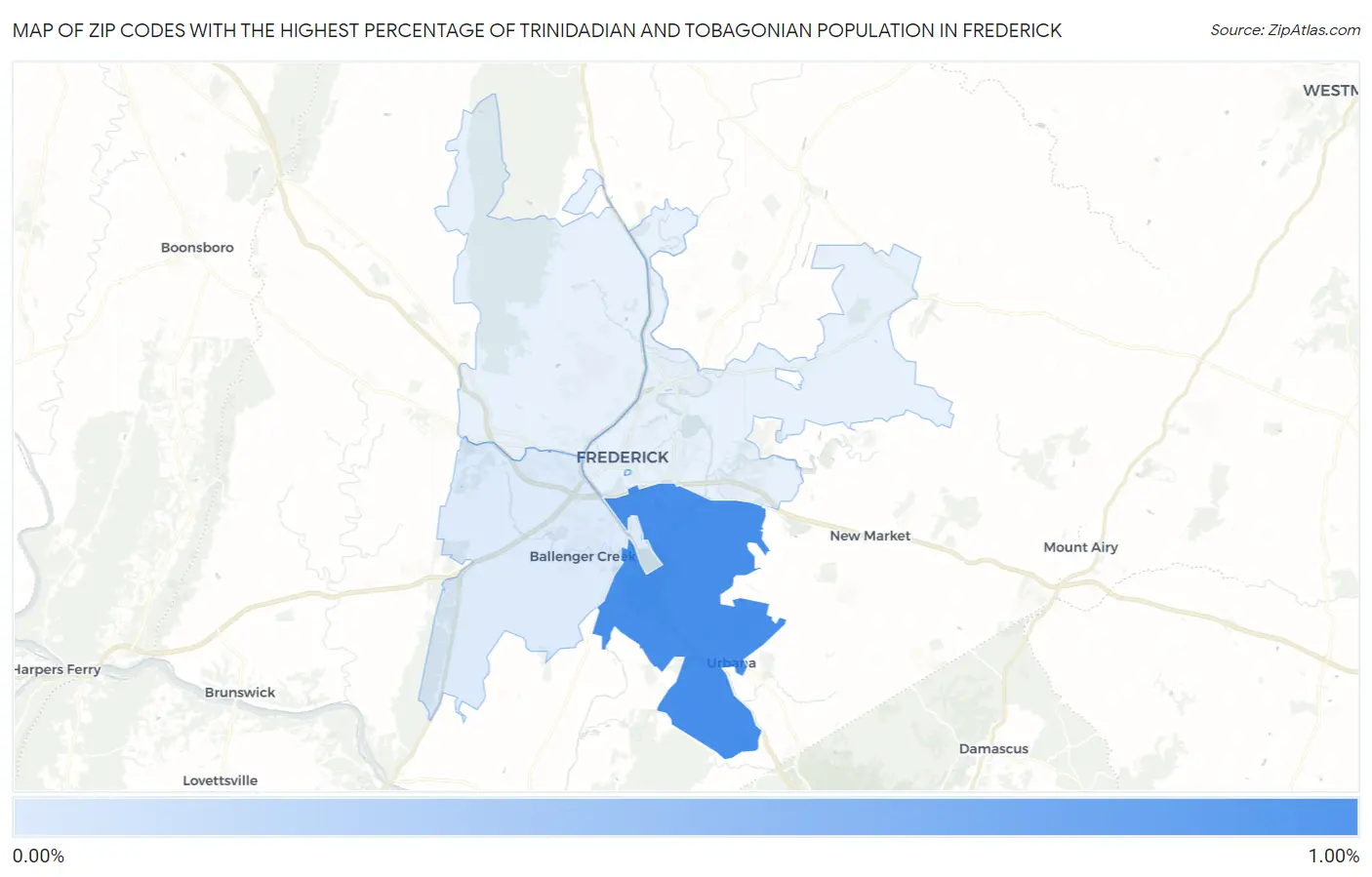 Zip Codes with the Highest Percentage of Trinidadian and Tobagonian Population in Frederick Map