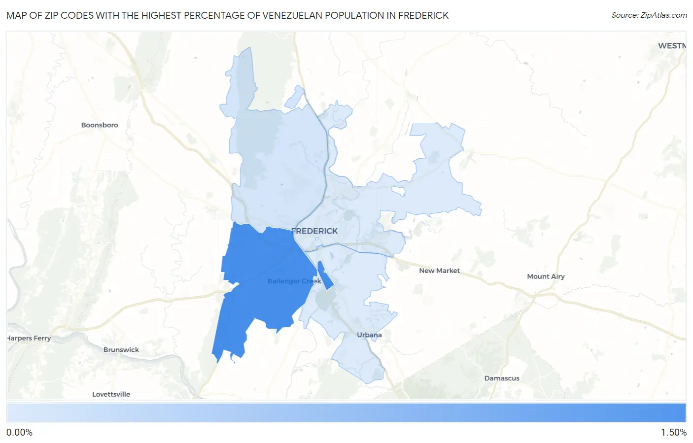 Zip Codes with the Highest Percentage of Venezuelan Population in Frederick Map