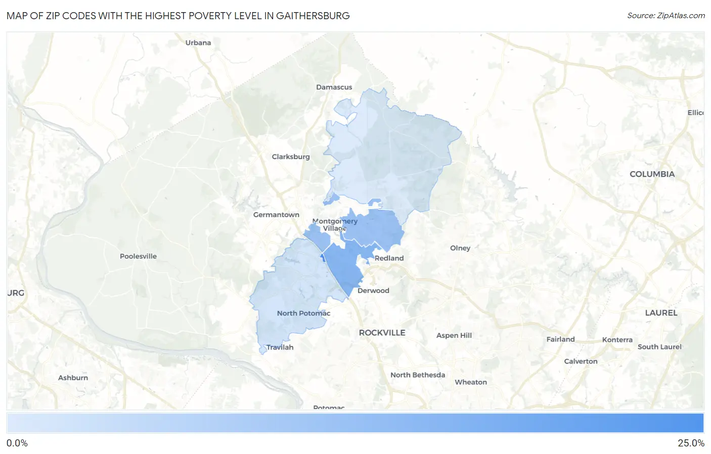 Zip Codes with the Highest Poverty Level in Gaithersburg Map