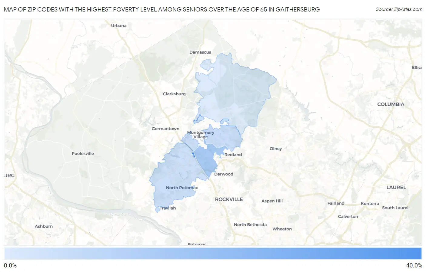 Zip Codes with the Highest Poverty Level Among Seniors Over the Age of 65 in Gaithersburg Map
