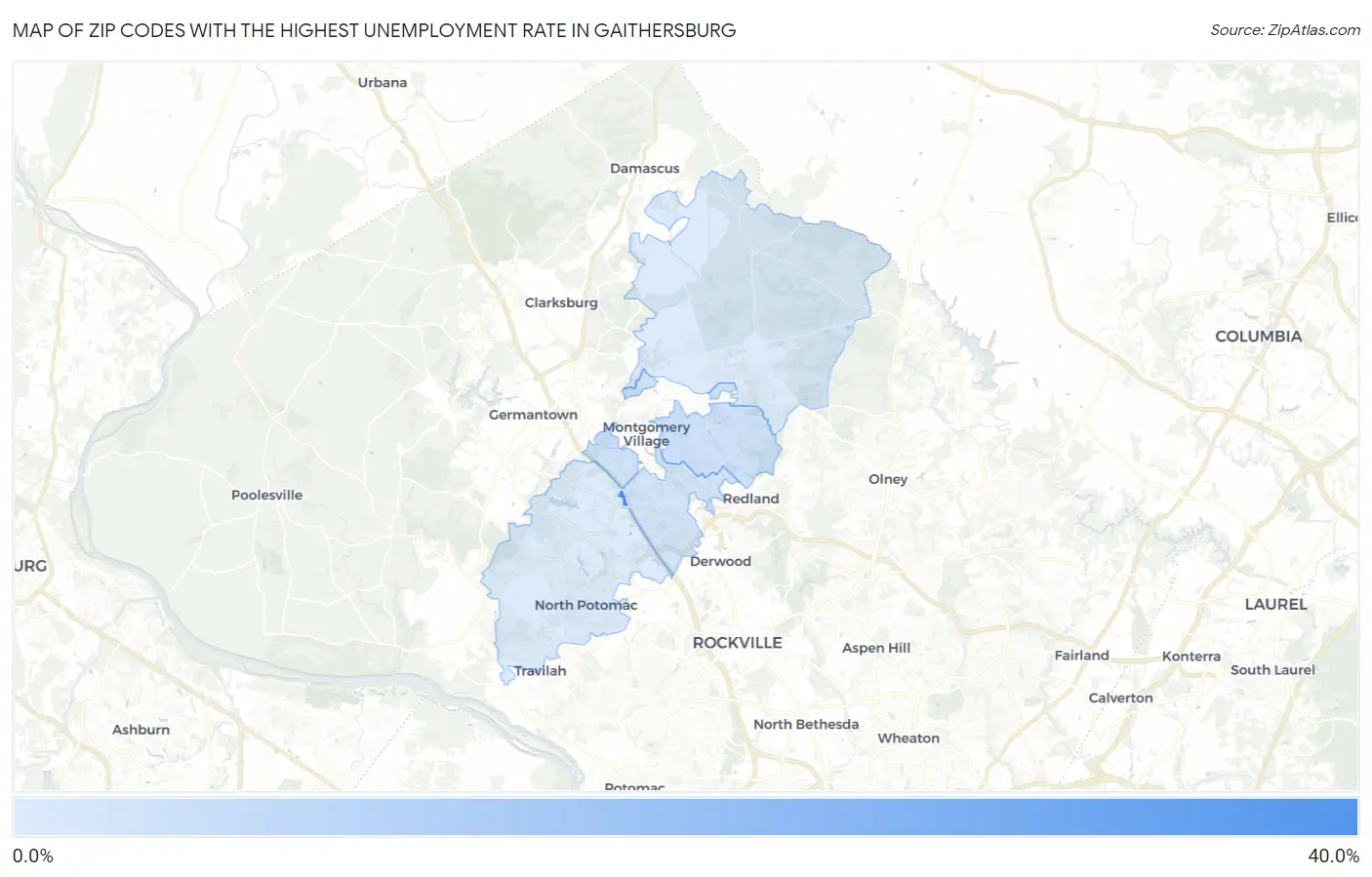 Zip Codes with the Highest Unemployment Rate in Gaithersburg Map