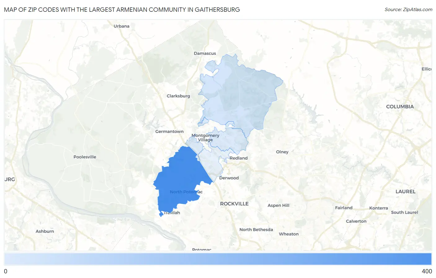 Zip Codes with the Largest Armenian Community in Gaithersburg Map