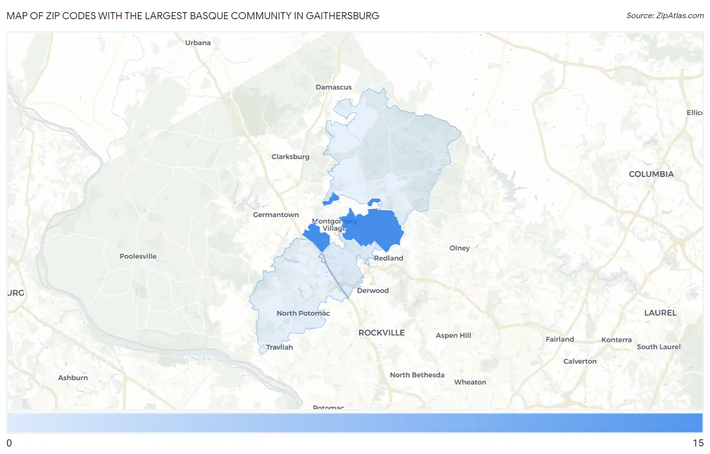 Zip Codes with the Largest Basque Community in Gaithersburg Map