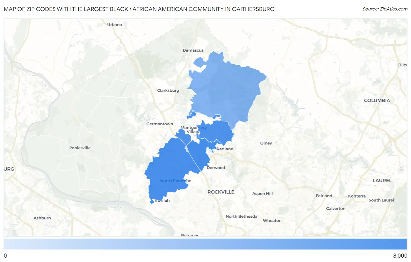 Zip Codes with the Largest Black / African American Community in Gaithersburg Map