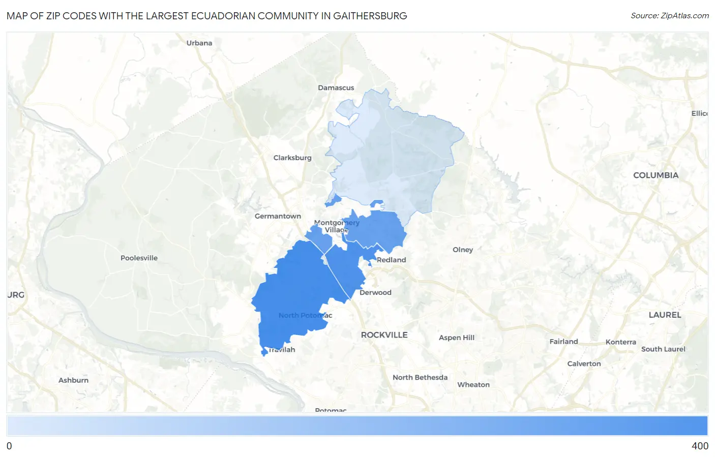 Zip Codes with the Largest Ecuadorian Community in Gaithersburg Map