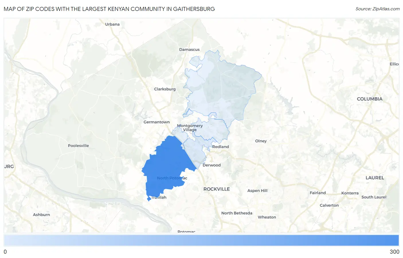 Zip Codes with the Largest Kenyan Community in Gaithersburg Map