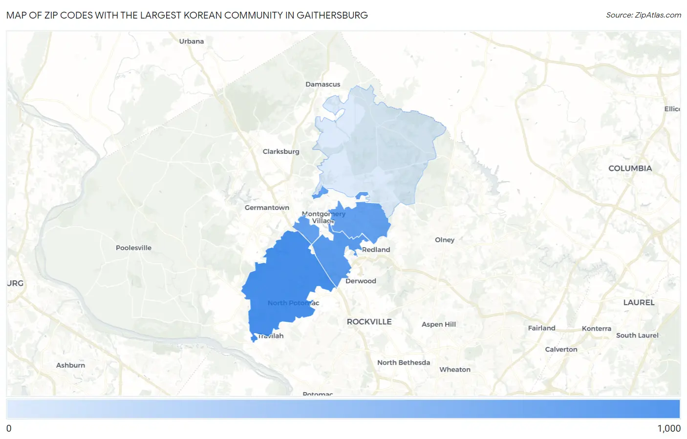 Zip Codes with the Largest Korean Community in Gaithersburg Map