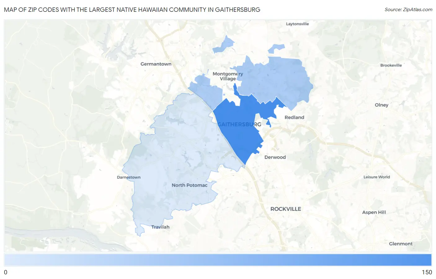 Zip Codes with the Largest Native Hawaiian Community in Gaithersburg Map