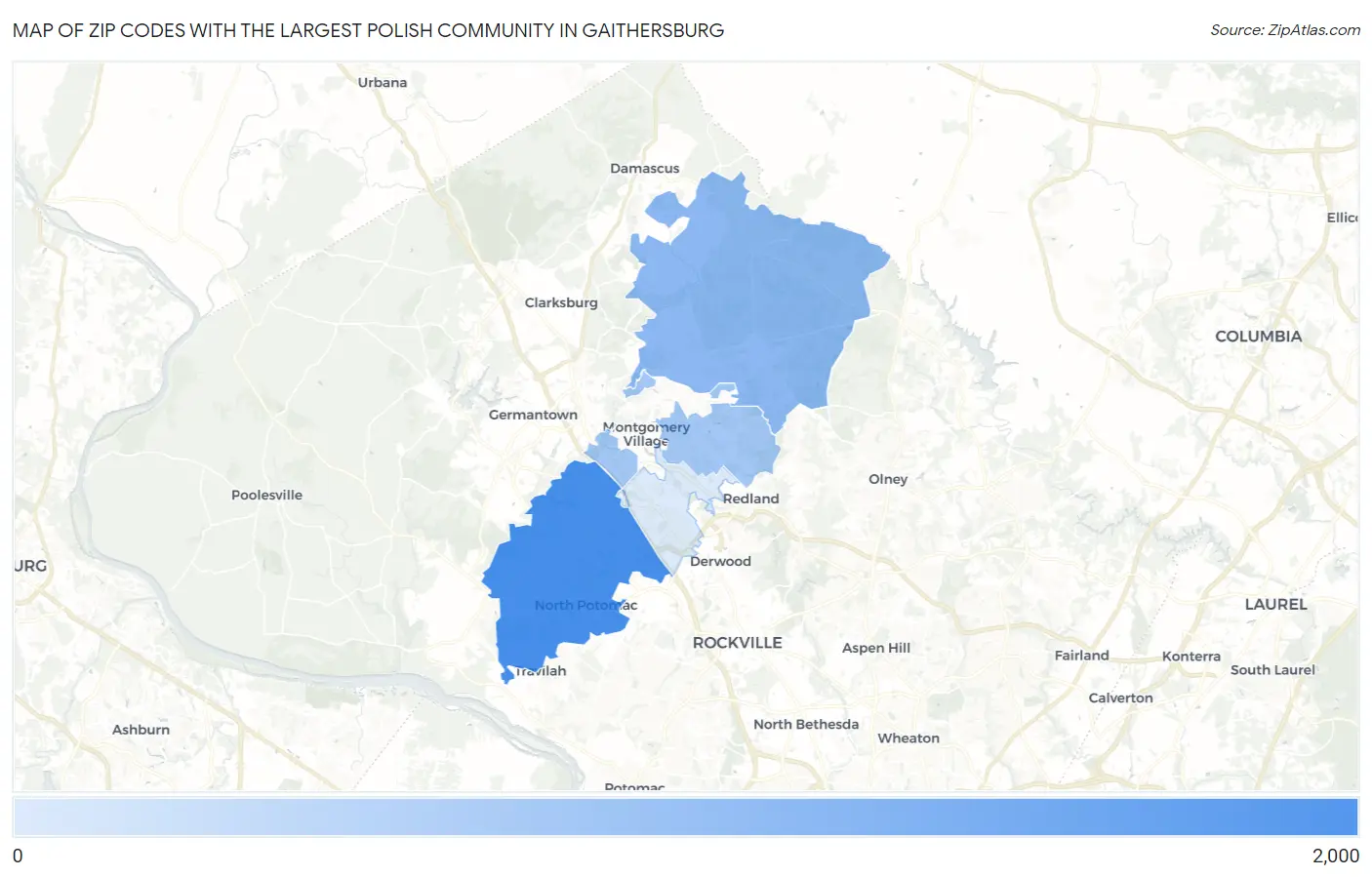 Zip Codes with the Largest Polish Community in Gaithersburg Map