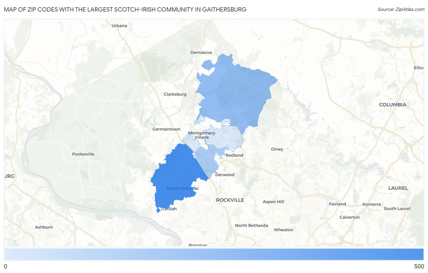 Zip Codes with the Largest Scotch-Irish Community in Gaithersburg Map
