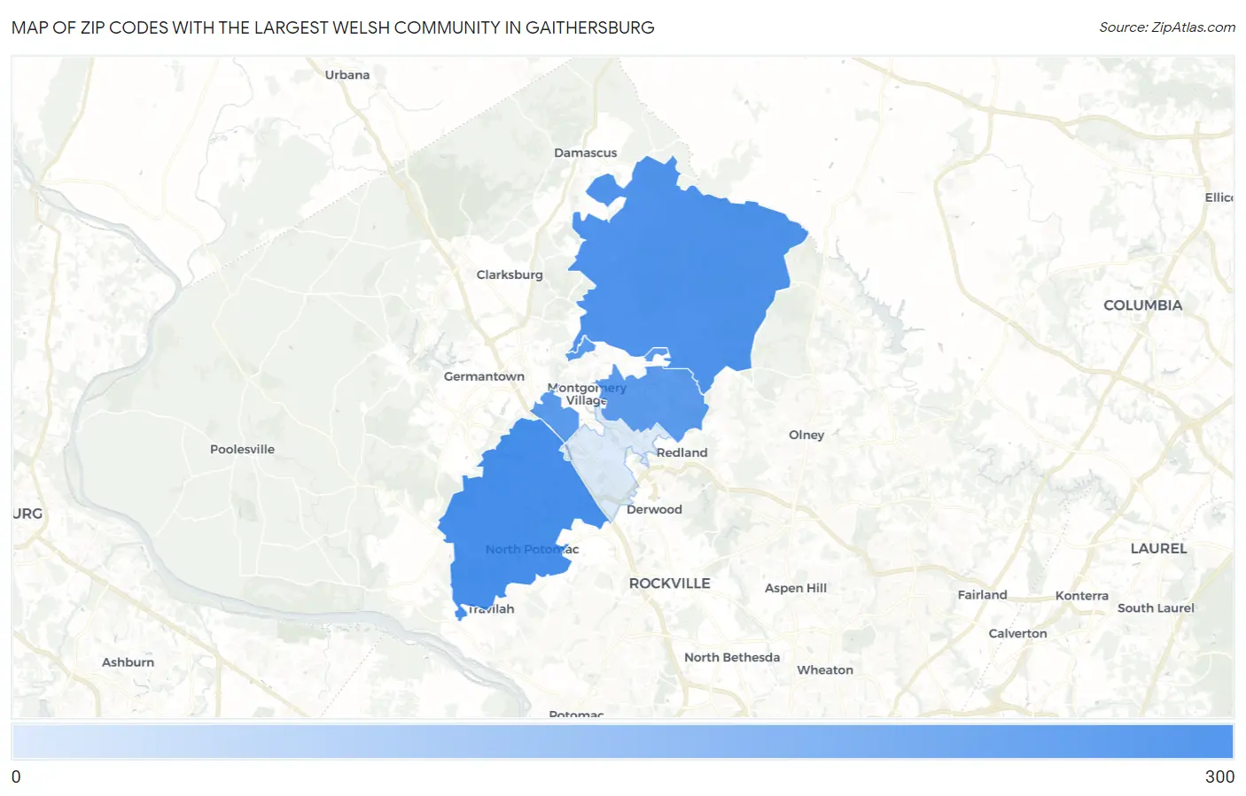 Zip Codes with the Largest Welsh Community in Gaithersburg Map