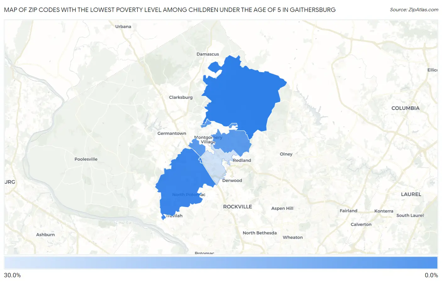 Zip Codes with the Lowest Poverty Level Among Children Under the Age of 5 in Gaithersburg Map