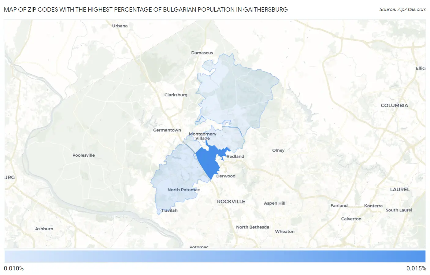 Zip Codes with the Highest Percentage of Bulgarian Population in Gaithersburg Map