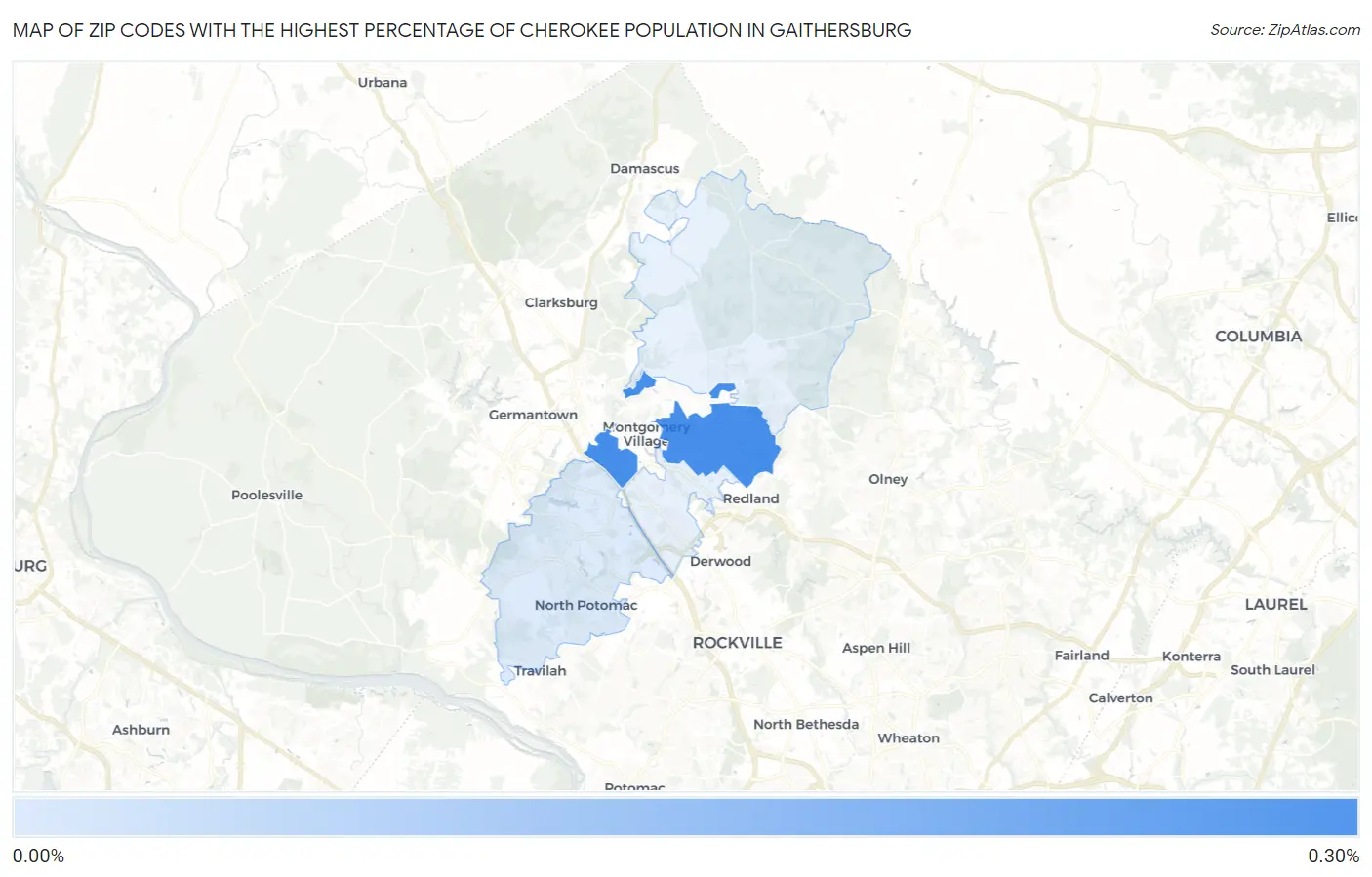 Zip Codes with the Highest Percentage of Cherokee Population in Gaithersburg Map