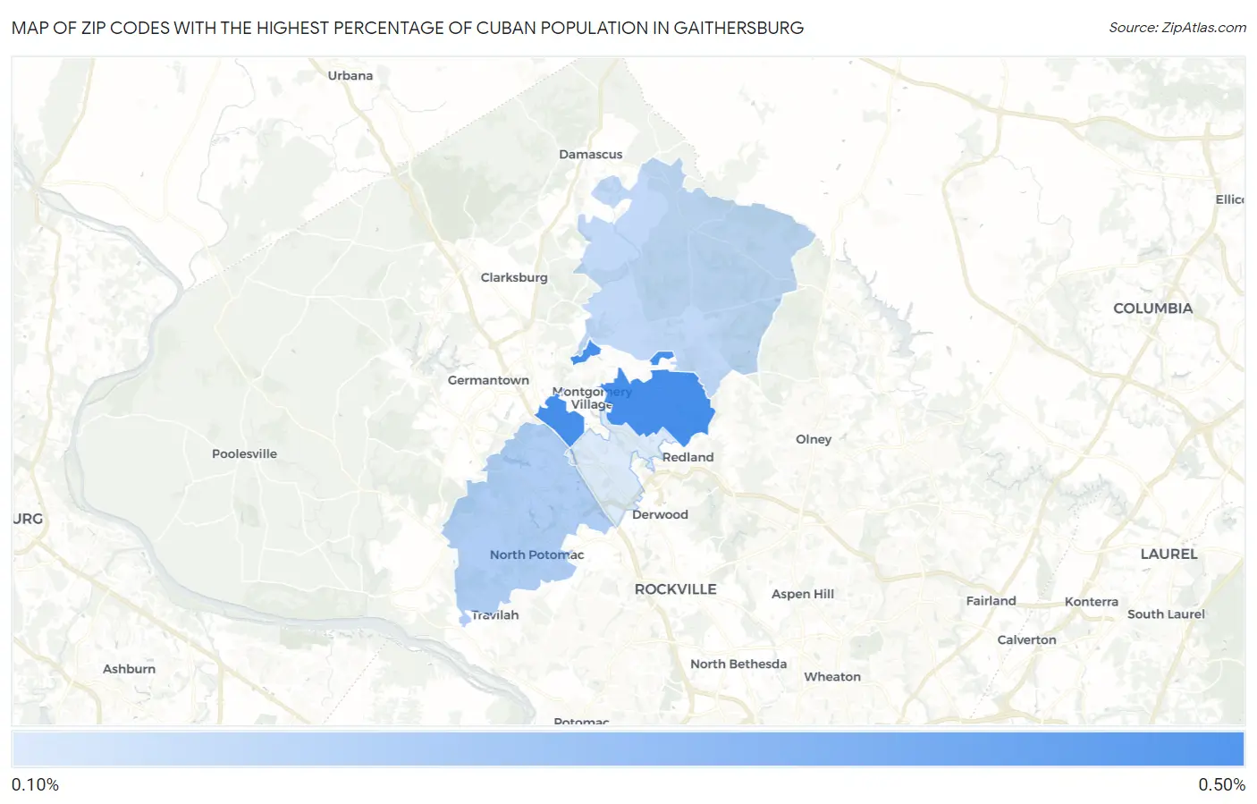 Zip Codes with the Highest Percentage of Cuban Population in Gaithersburg Map