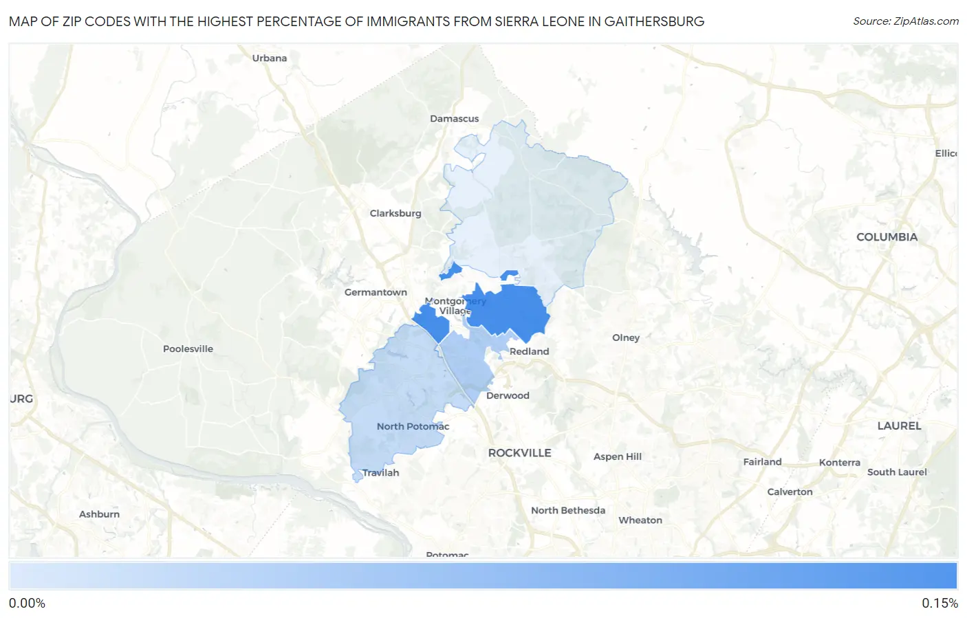 Zip Codes with the Highest Percentage of Immigrants from Sierra Leone in Gaithersburg Map