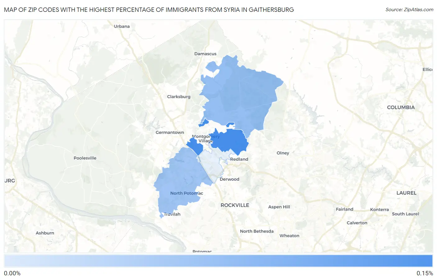Zip Codes with the Highest Percentage of Immigrants from Syria in Gaithersburg Map