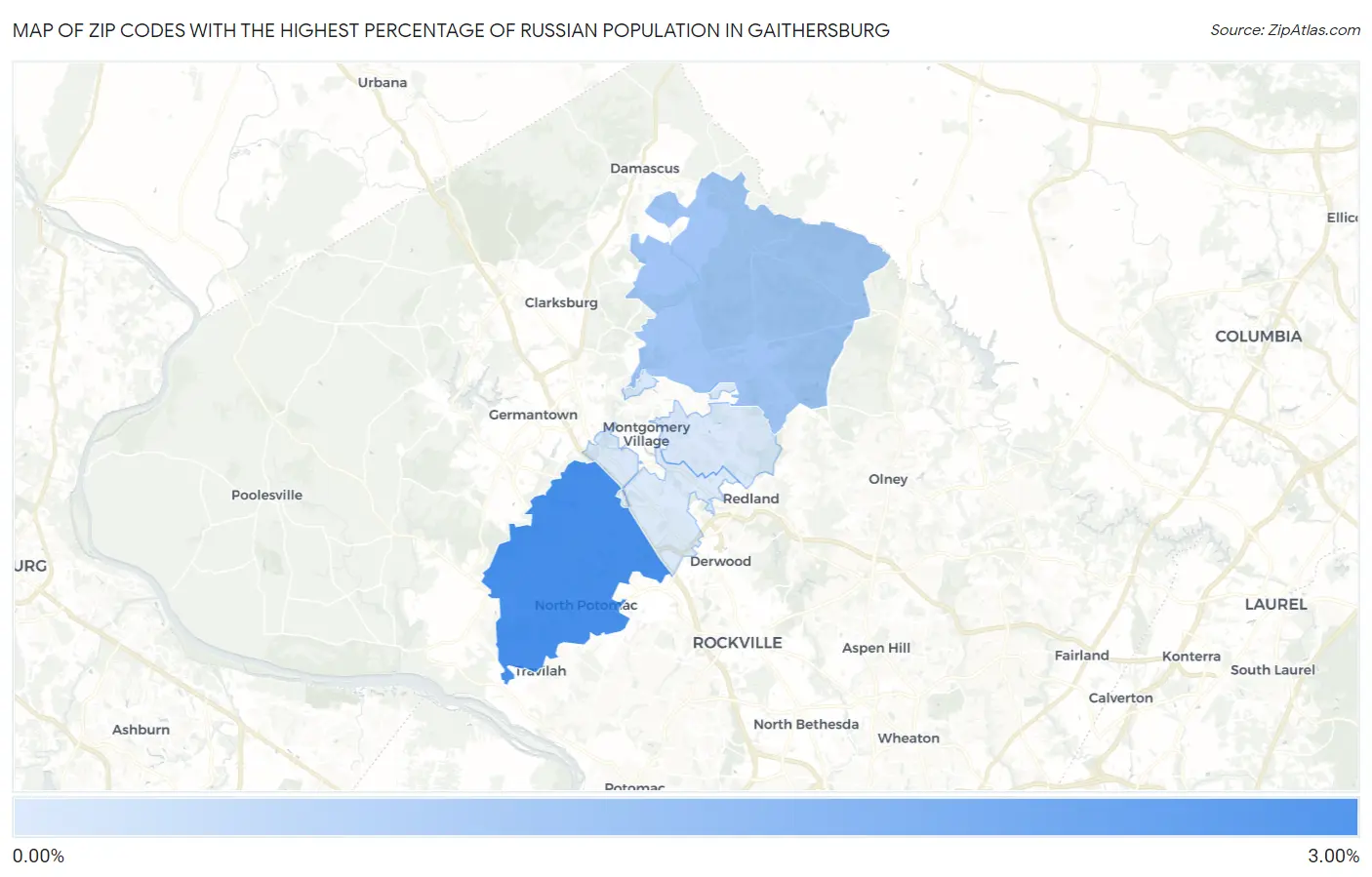 Zip Codes with the Highest Percentage of Russian Population in Gaithersburg Map