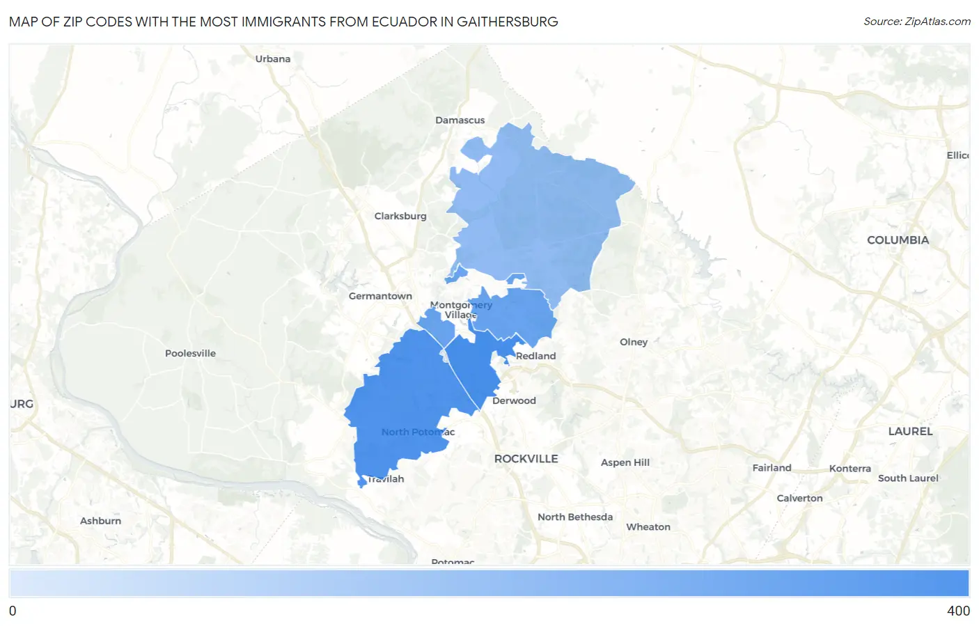 Zip Codes with the Most Immigrants from Ecuador in Gaithersburg Map