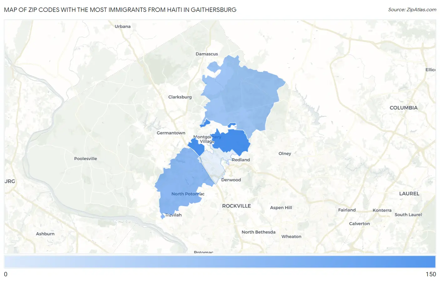 Zip Codes with the Most Immigrants from Haiti in Gaithersburg Map