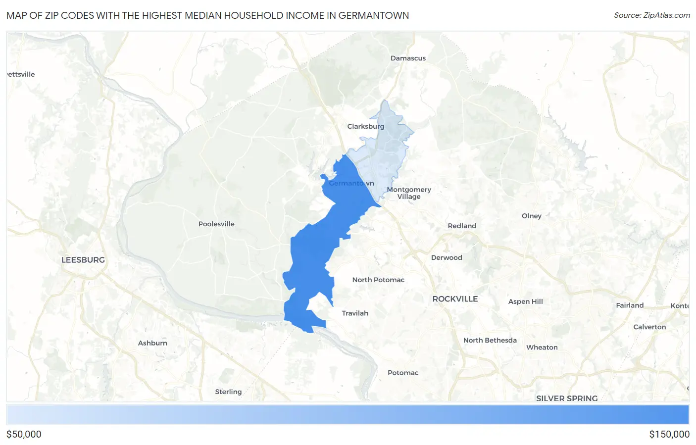 Zip Codes with the Highest Median Household Income in Germantown Map