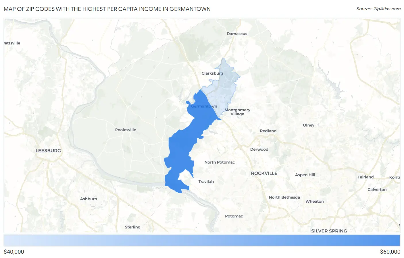 Zip Codes with the Highest Per Capita Income in Germantown Map