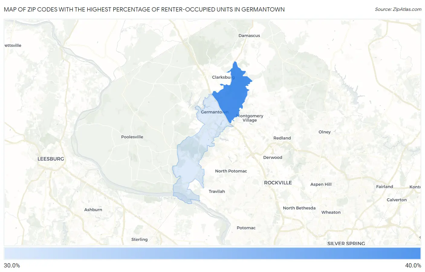 Zip Codes with the Highest Percentage of Renter-Occupied Units in Germantown Map