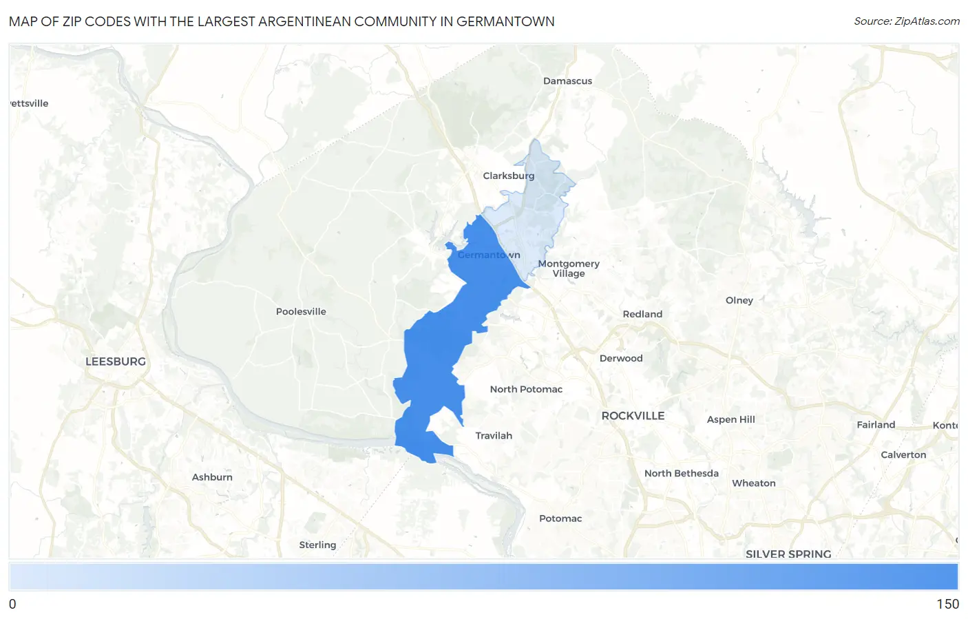Zip Codes with the Largest Argentinean Community in Germantown Map