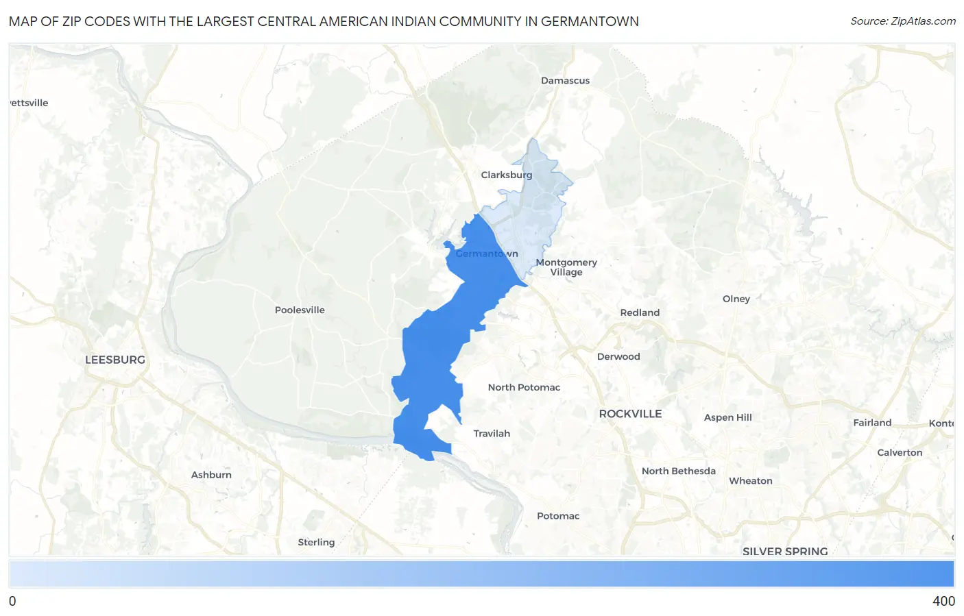 Zip Codes with the Largest Central American Indian Community in Germantown Map