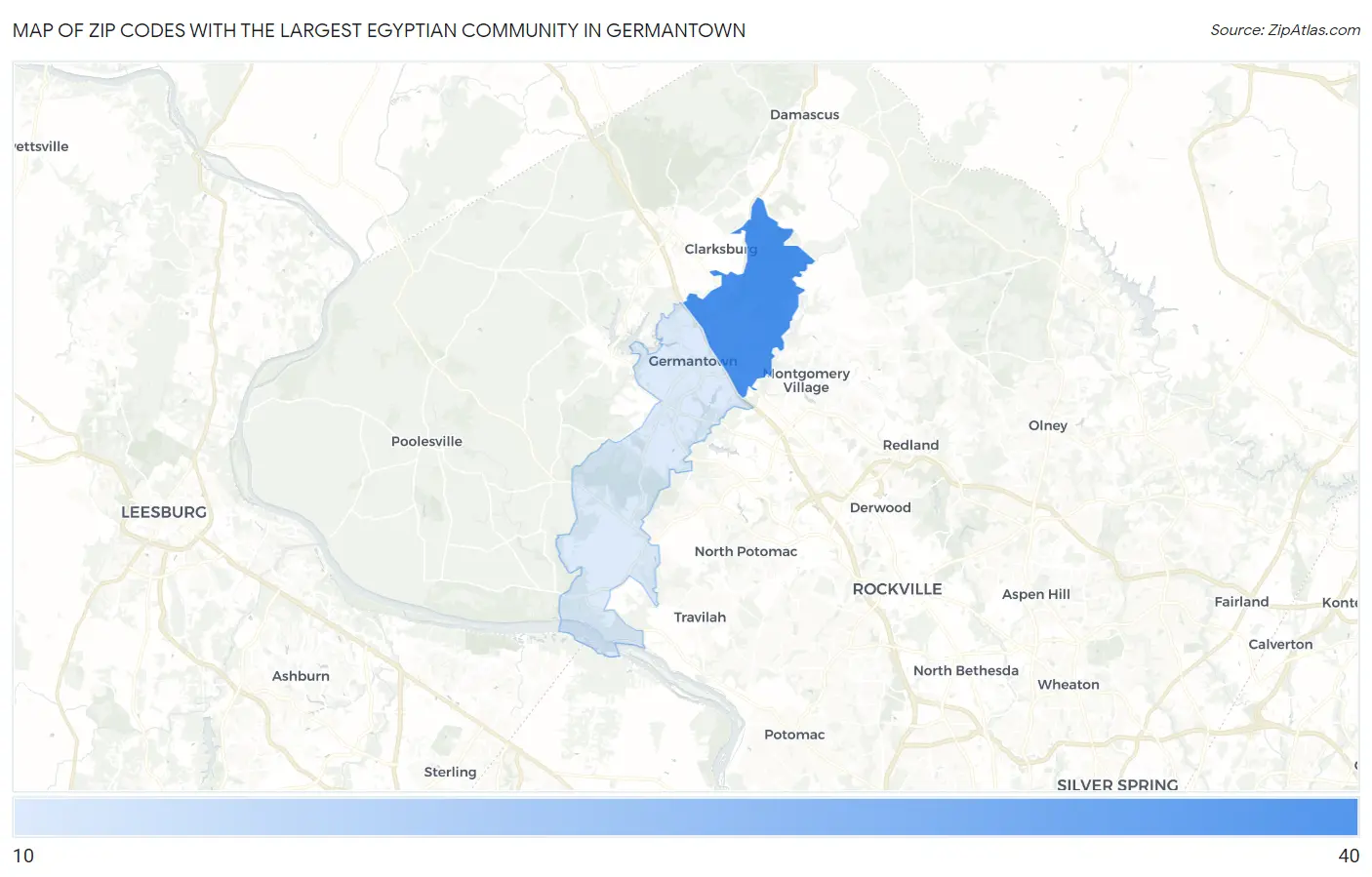 Zip Codes with the Largest Egyptian Community in Germantown Map
