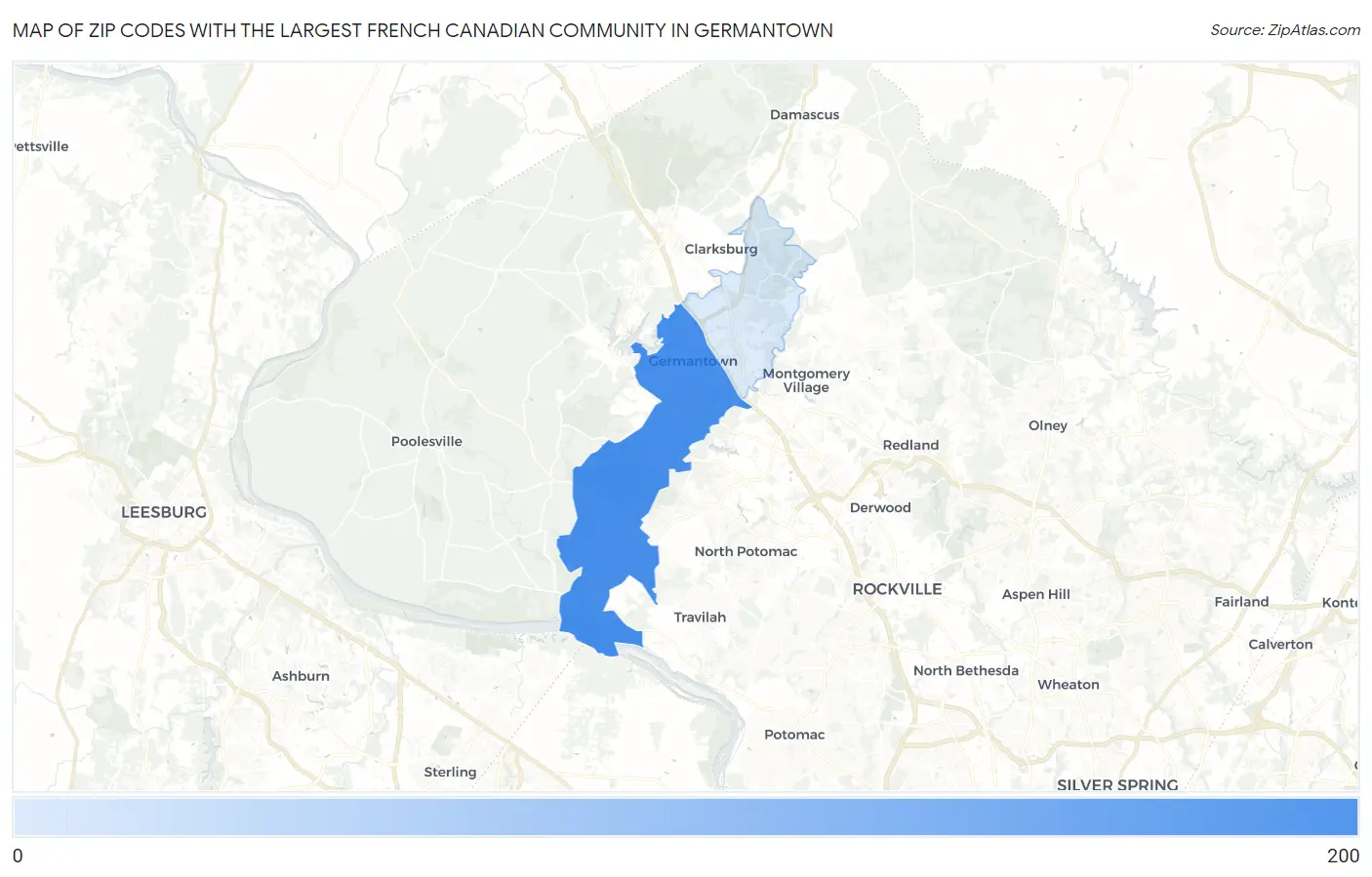 Zip Codes with the Largest French Canadian Community in Germantown Map