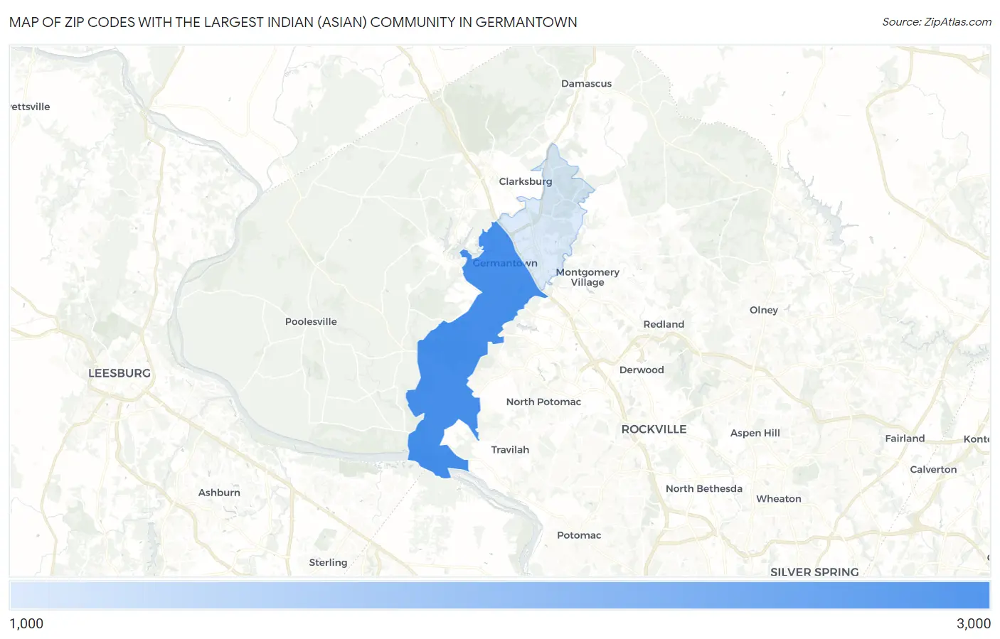 Zip Codes with the Largest Indian (Asian) Community in Germantown Map