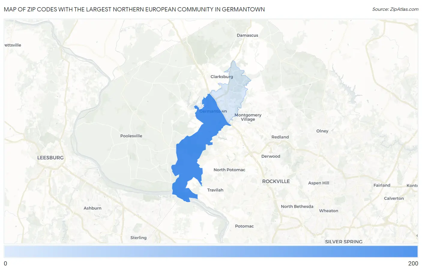 Zip Codes with the Largest Northern European Community in Germantown Map