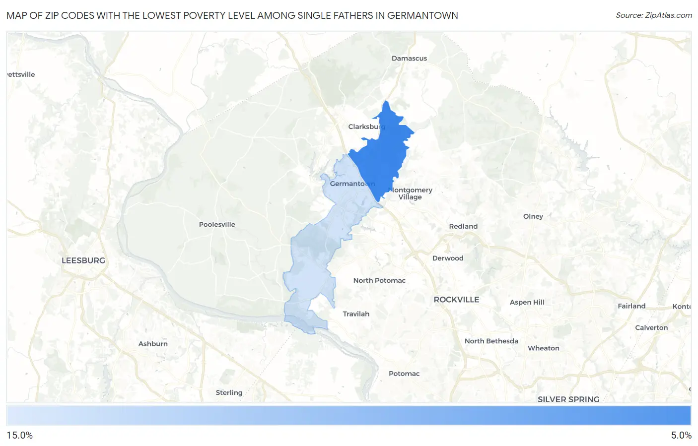Zip Codes with the Lowest Poverty Level Among Single Fathers in Germantown Map