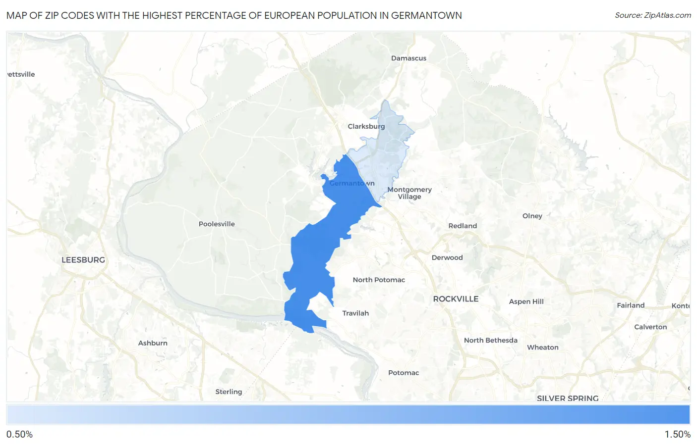 Zip Codes with the Highest Percentage of European Population in Germantown Map