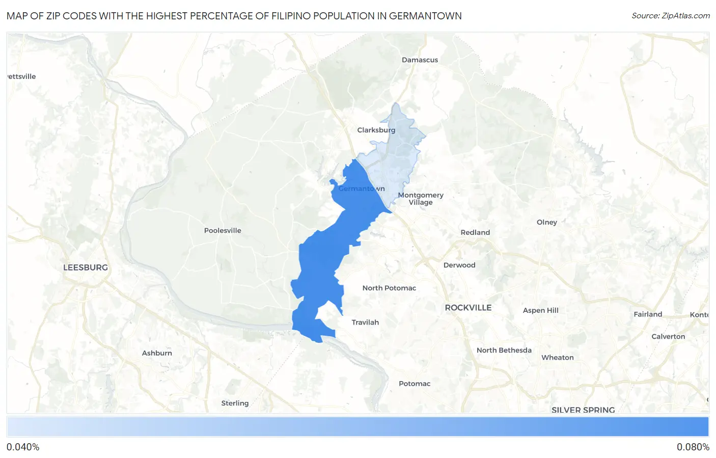 Zip Codes with the Highest Percentage of Filipino Population in Germantown Map