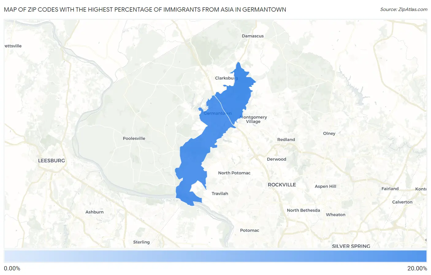 Zip Codes with the Highest Percentage of Immigrants from Asia in Germantown Map