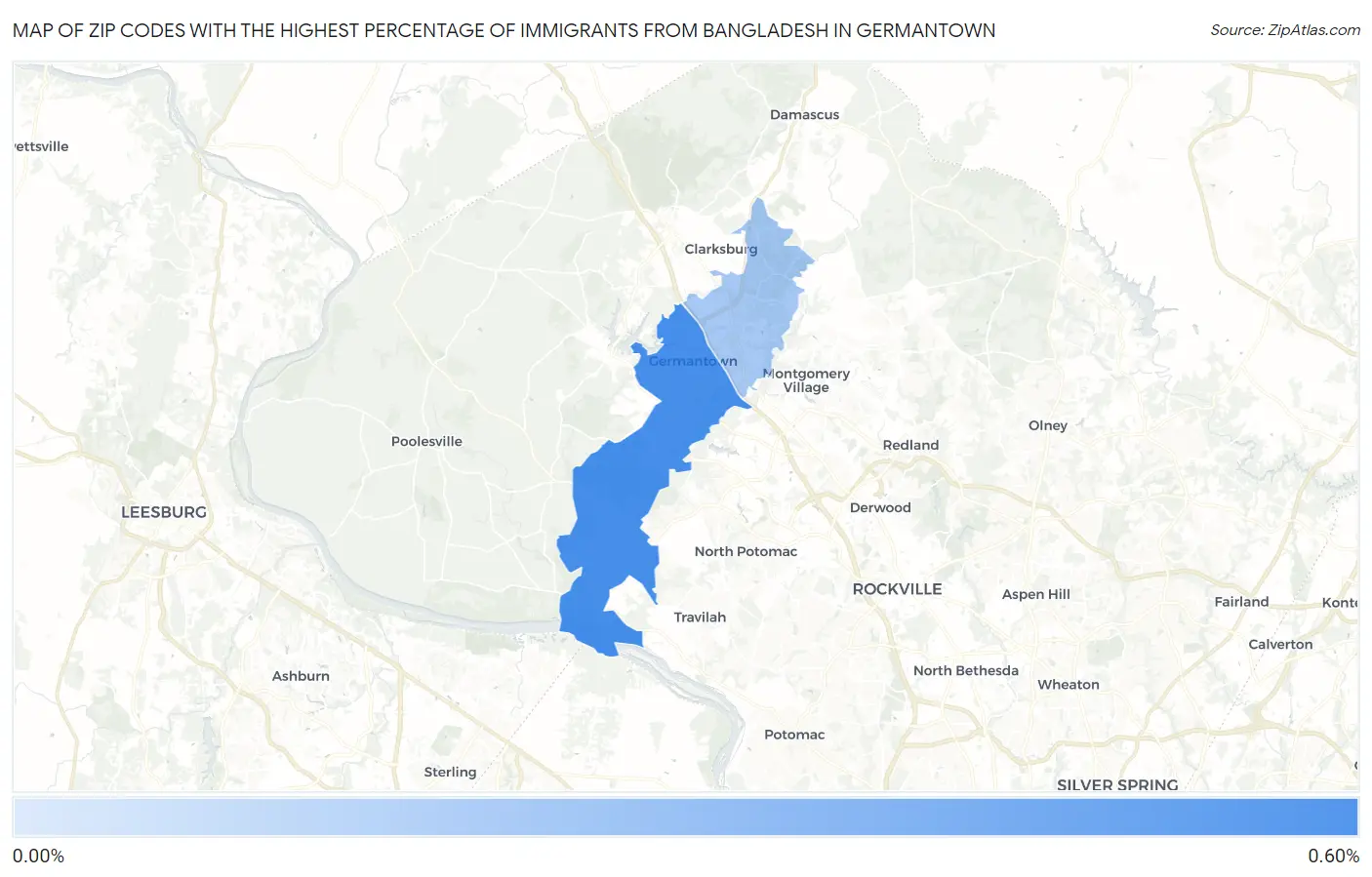 Zip Codes with the Highest Percentage of Immigrants from Bangladesh in Germantown Map