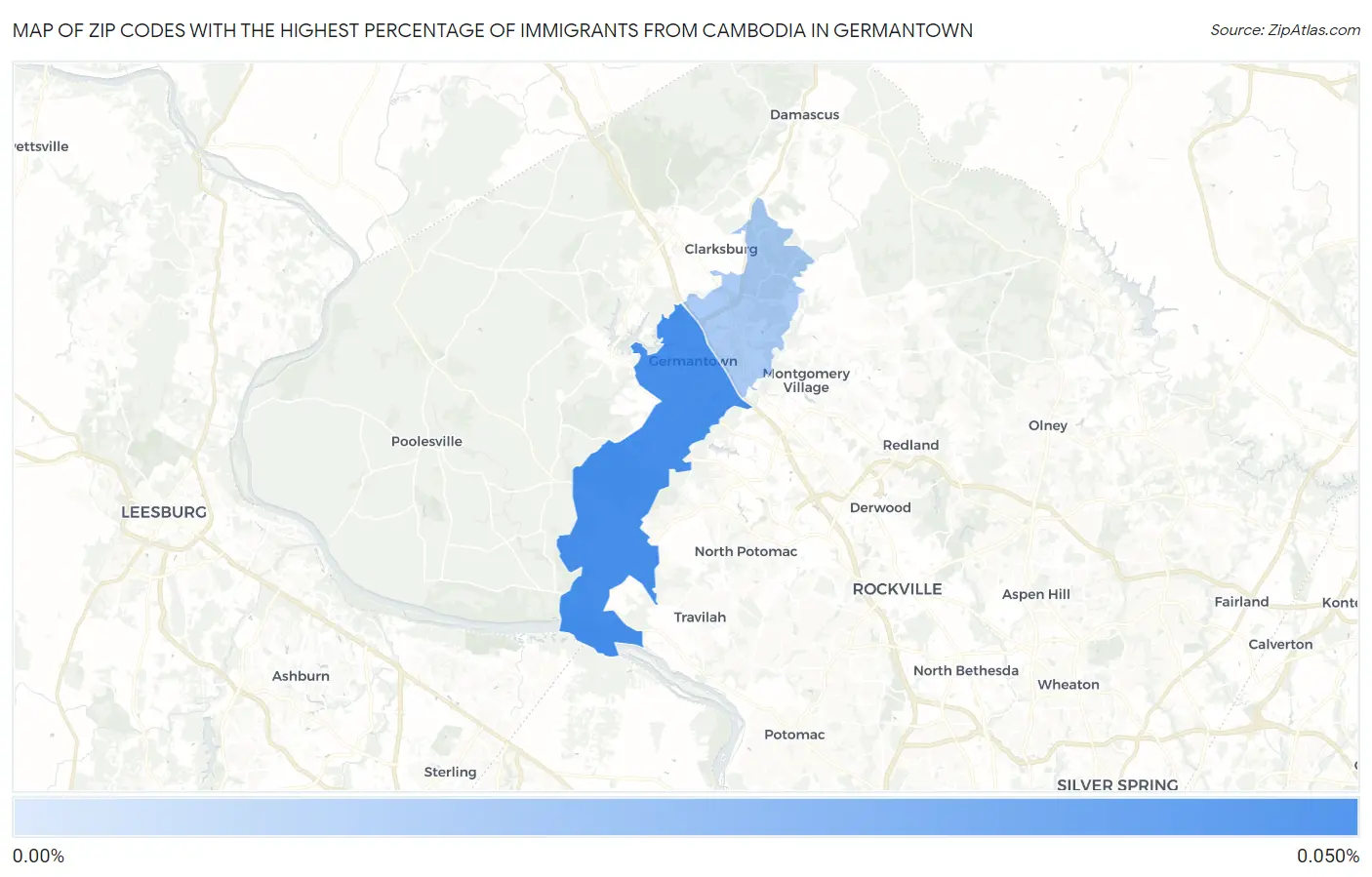 Zip Codes with the Highest Percentage of Immigrants from Cambodia in Germantown Map