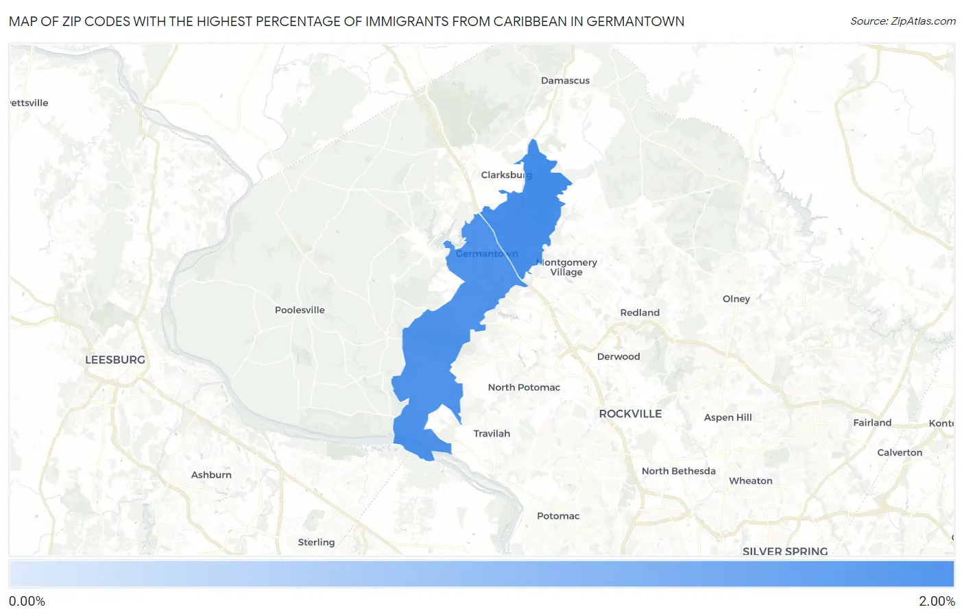 Zip Codes with the Highest Percentage of Immigrants from Caribbean in Germantown Map