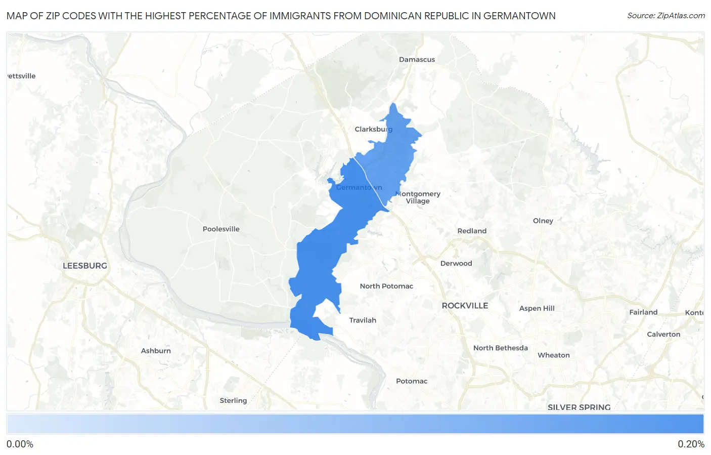 Zip Codes with the Highest Percentage of Immigrants from Dominican Republic in Germantown Map