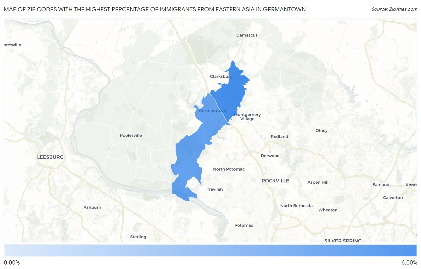 Zip Codes with the Highest Percentage of Immigrants from Eastern Asia in Germantown Map